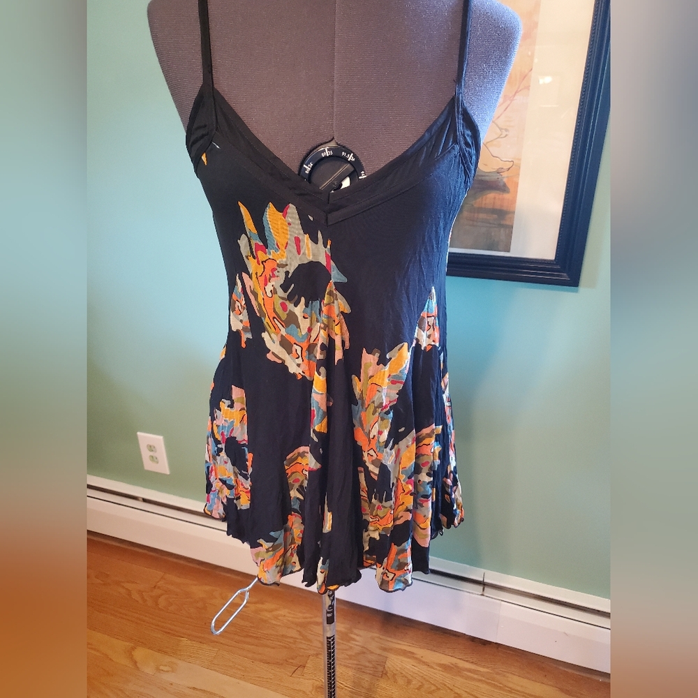 Women's Black Floral Spaghetti Strap Top